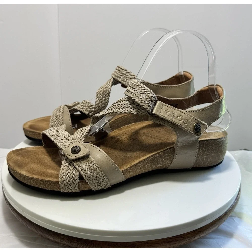 Taos Leather Boho Beach Comfy Tan Strappy Braided Trulie Sandals Women US 9-9.5